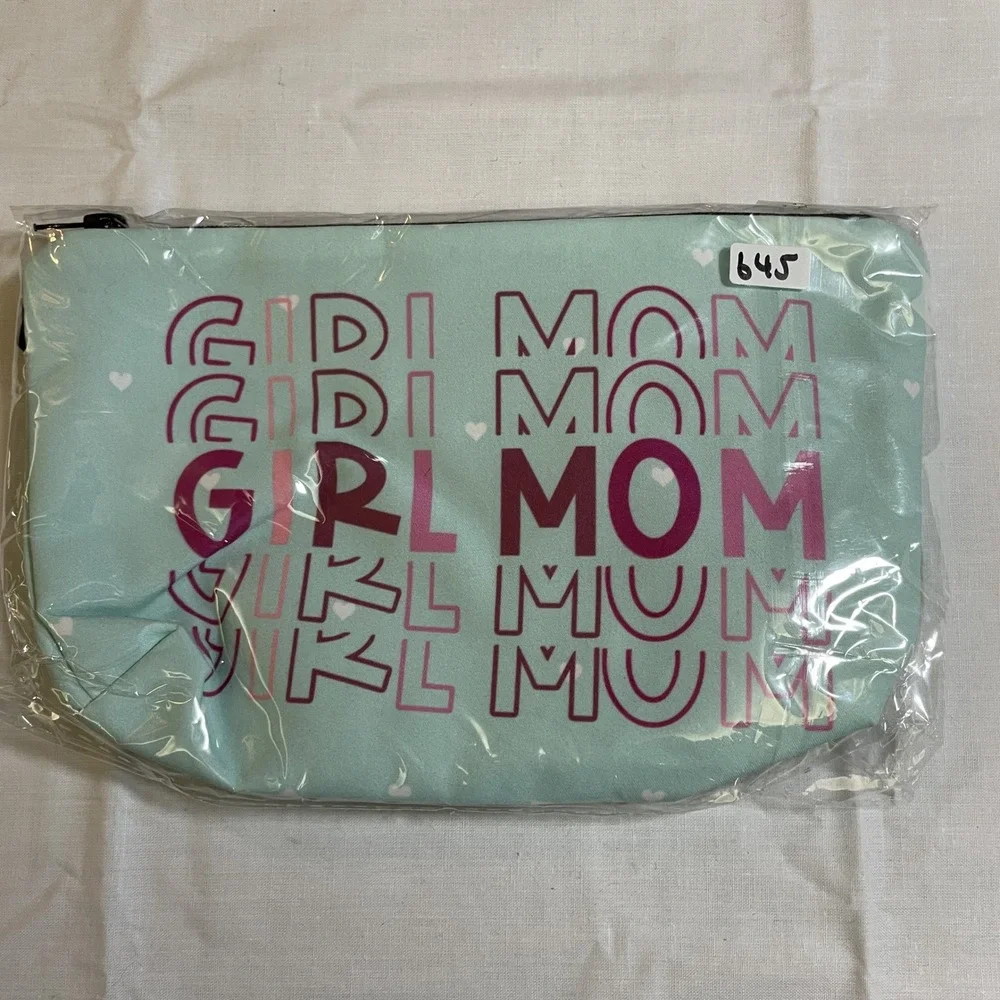 The Pouch Cosmetic Bag Womens OS Mint Green NWT Girl Mom Heart Graphic Pouch